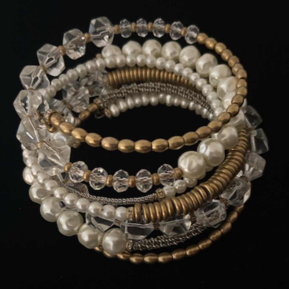 Silpada Silver Glass Brass Swarovski Crystals - Practical Pearl Bracelet